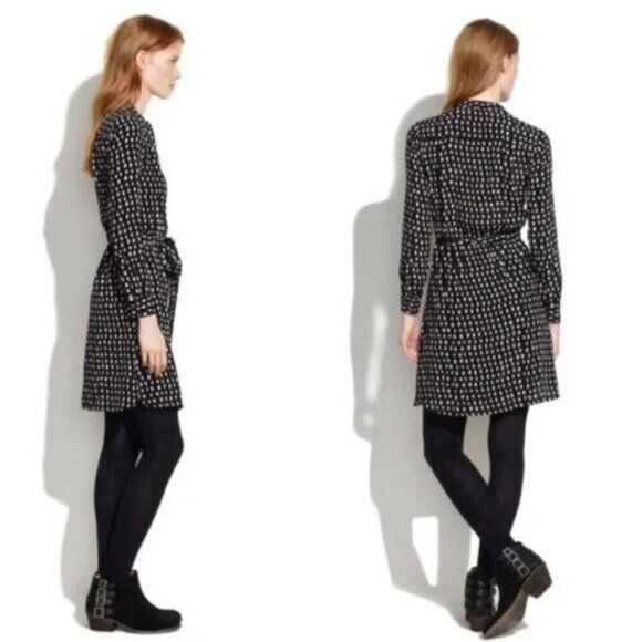 MADEWELL Paint Dot Shirt Dress Womens Size XS Black/Cream/Peach - Picture 2 of 7